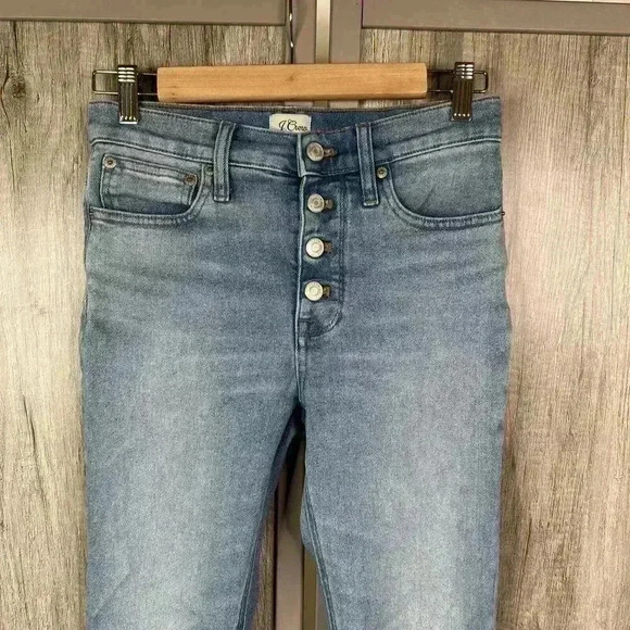 J Crew Demi Boot Cut Jeans Sz 25 Billie Crop Exposed Button Fly Raw Hem - Picture 2 of 10